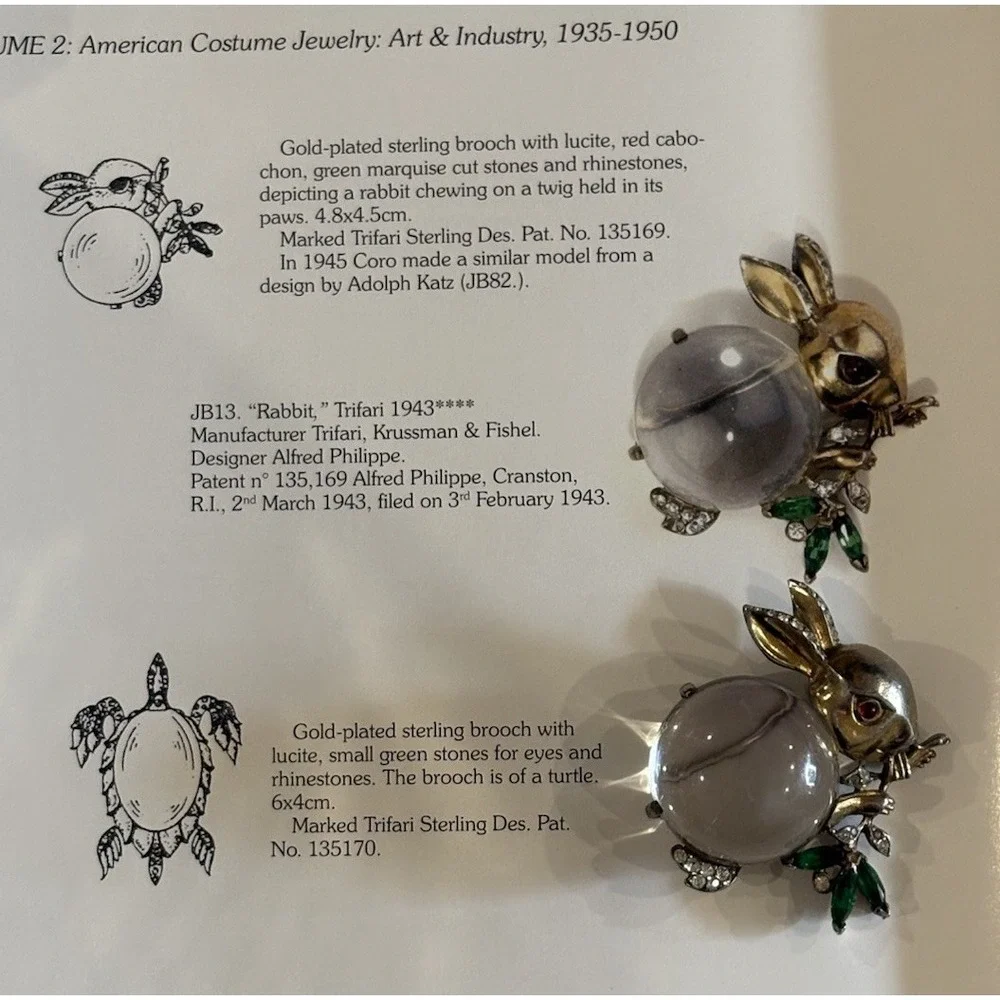 Trifari Alfred Philippe Jelly Belly Vermeil Sterling Rabbit Brooch Book Piece